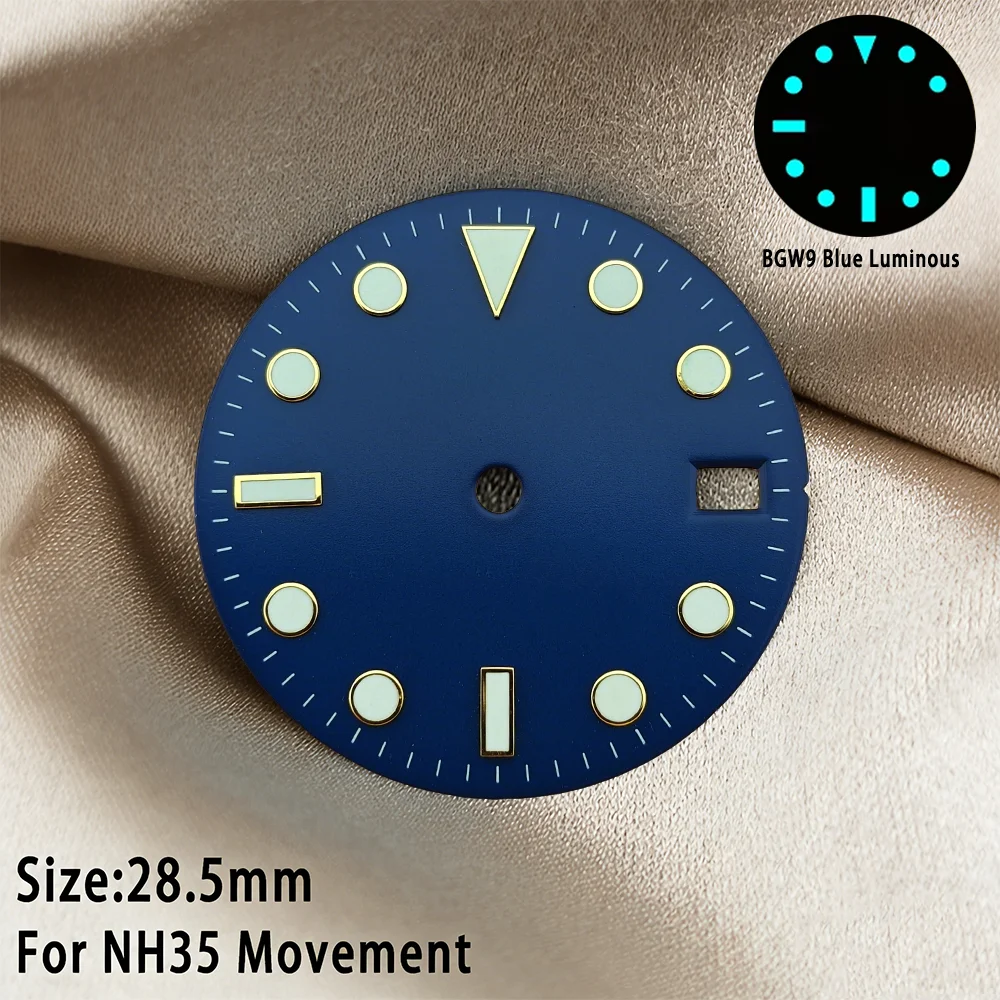 NH35 Zifferblatt 28,5MM Uhrenzifferblatt NH36 Zifferblatt NH35 SUB Zifferblatt BGW9 Blau Leuchtend NH35 Zifferblatt mit Zeigern Kalender Uhrenzifferblatt Modifikation