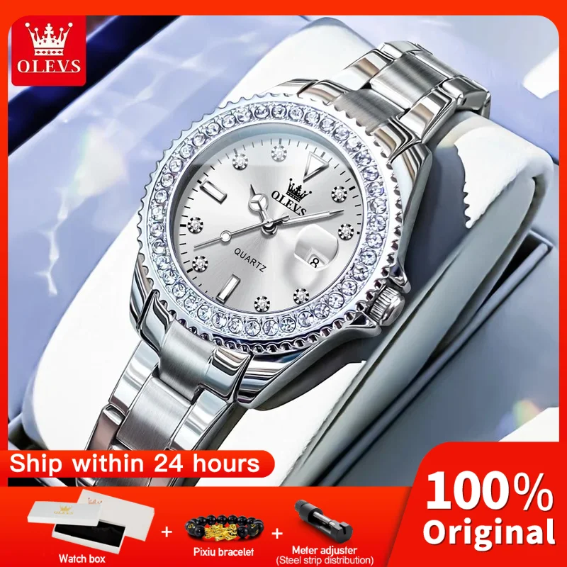 OLEVS 9945 Womens Watch Original Fashion Luxury Quartz Watch Zircon Scale Waterproof Luminous Automatic  Date Reloj Ladies Watch