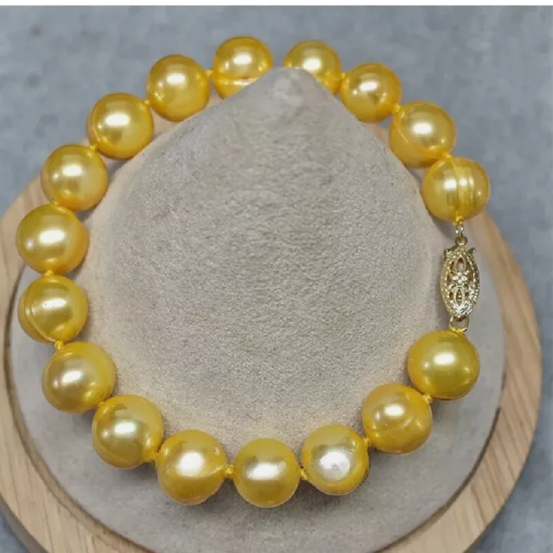 

BEAUTIFUL 7.5"-8" AAA++ 9-10MM GENUINE SOUTH SEA GOLDEN PEARL BRACELET 14K CLASP