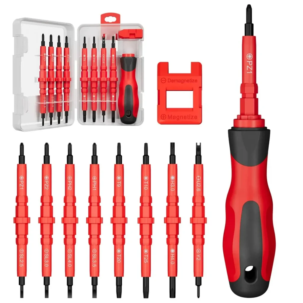 

18 In 1 Electrician Insulated Screwdriver Steel Bits Magnetizer Non Slip Handle Screw Driver Set Hand Tools