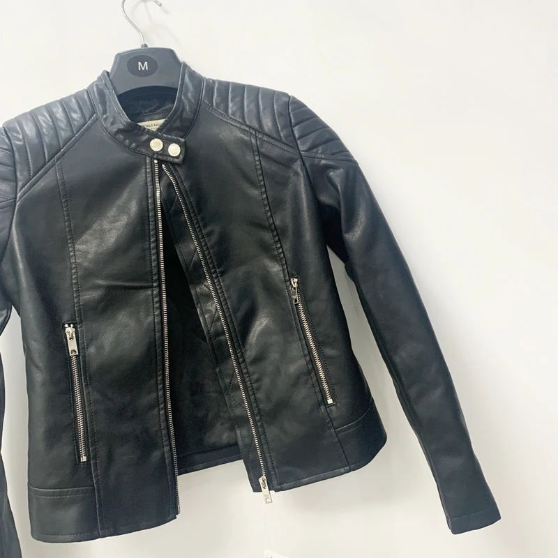 Slim Fit ort Leder Jaet Bla Long Sve Zipper Street Sle Faionable Motorrad Mantel Herbst Winter Neue Ankunft