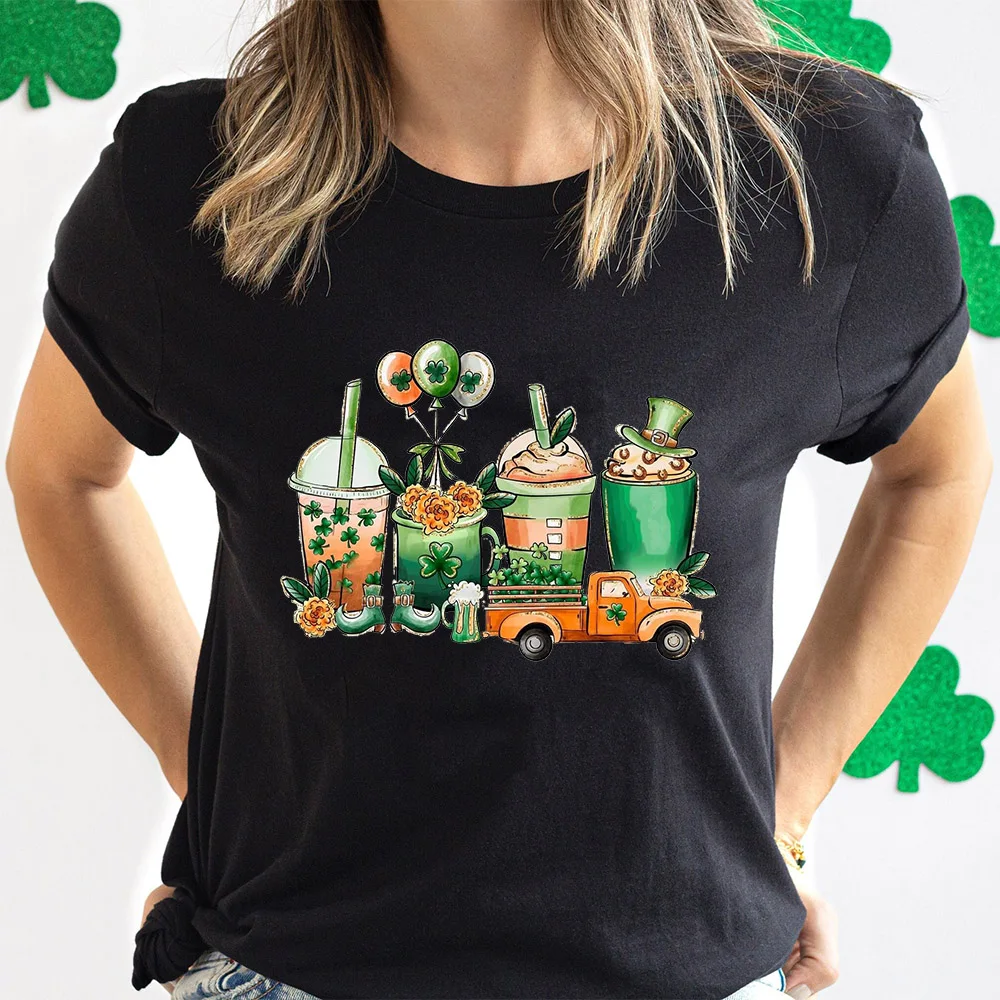 St. Patrick's Coffee Shirt Lucky Coffee Shirt St Patricks Day Women Tshirts Saint Paddy's Day Tee Shamrock Clover Drinks Shirts