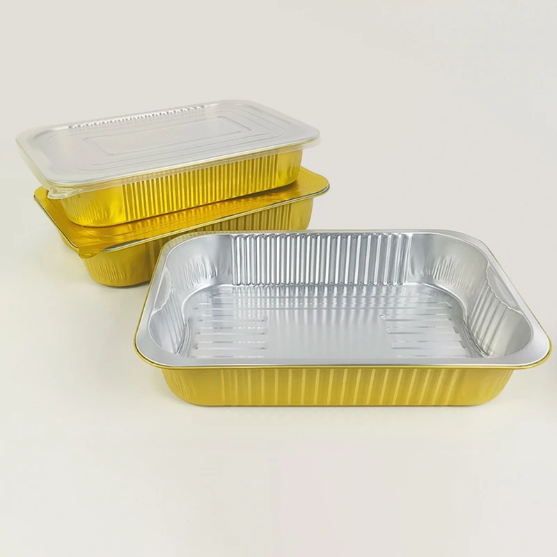 10Pcs 3500ml Large Gold Foil Containers Rectangular Disposable Aluminum Pans Heavy Duty Heat Resistant Baking Roasting BBQ Tray