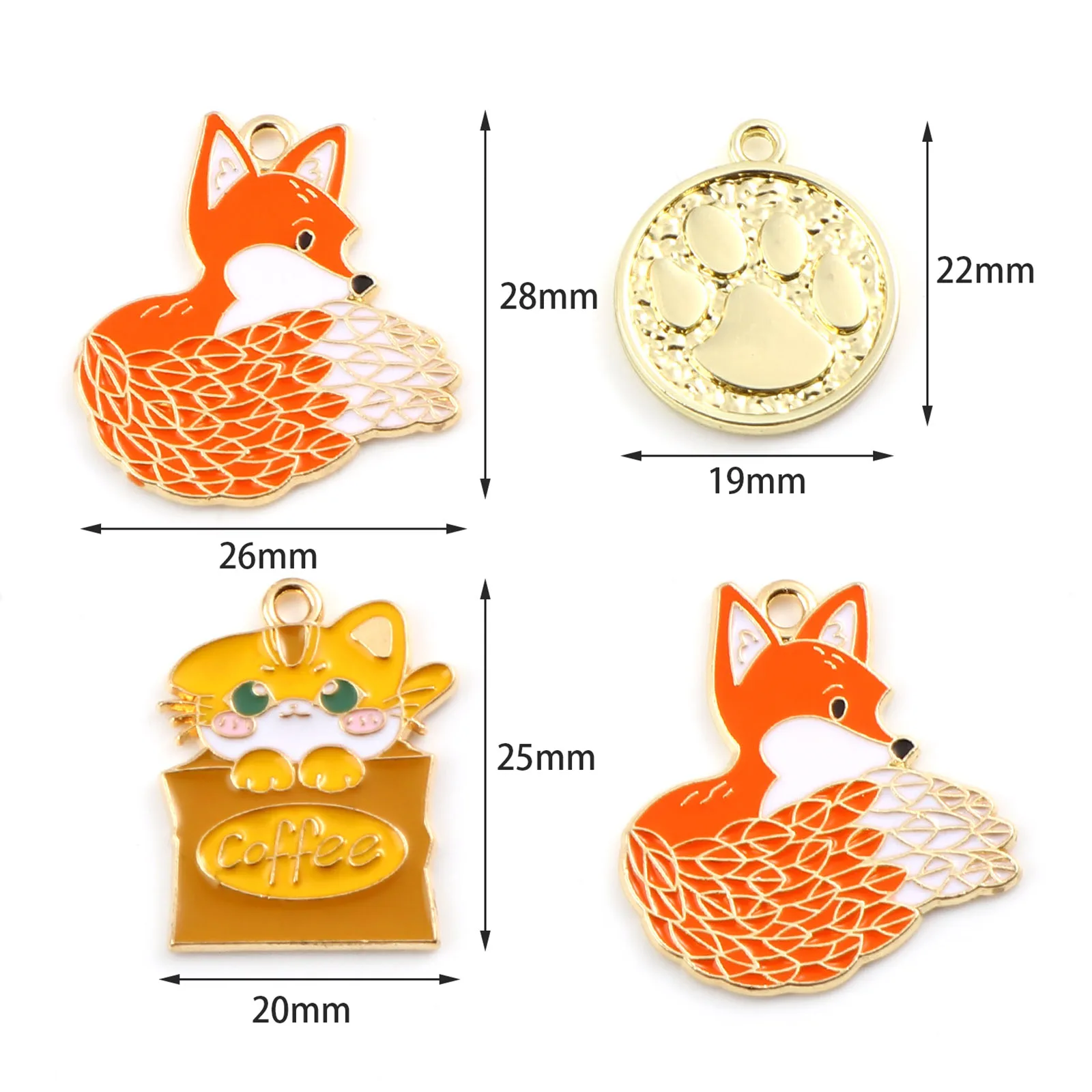 5PCs Cute Cartoon Fox Tiger Animal Cat Paw Enamel Charms Gold Color Metal Pendants DIY Making Necklace Bracelets Jewelry Finding
