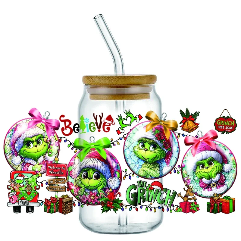 

Miniso Christmas Day 16OZ UV DTF Cup Wraps Self adhesive Washable DIY Transfer Sticker For Glass Libbey Can Bottle Sticker