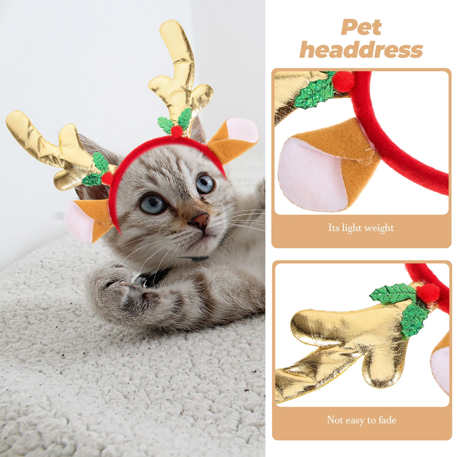 

Pet Christmas Headdress Dog Party Headbands Holiday Themed Headwear Cosplay Accessory for Cats and Small Dogs Cosplay Headband