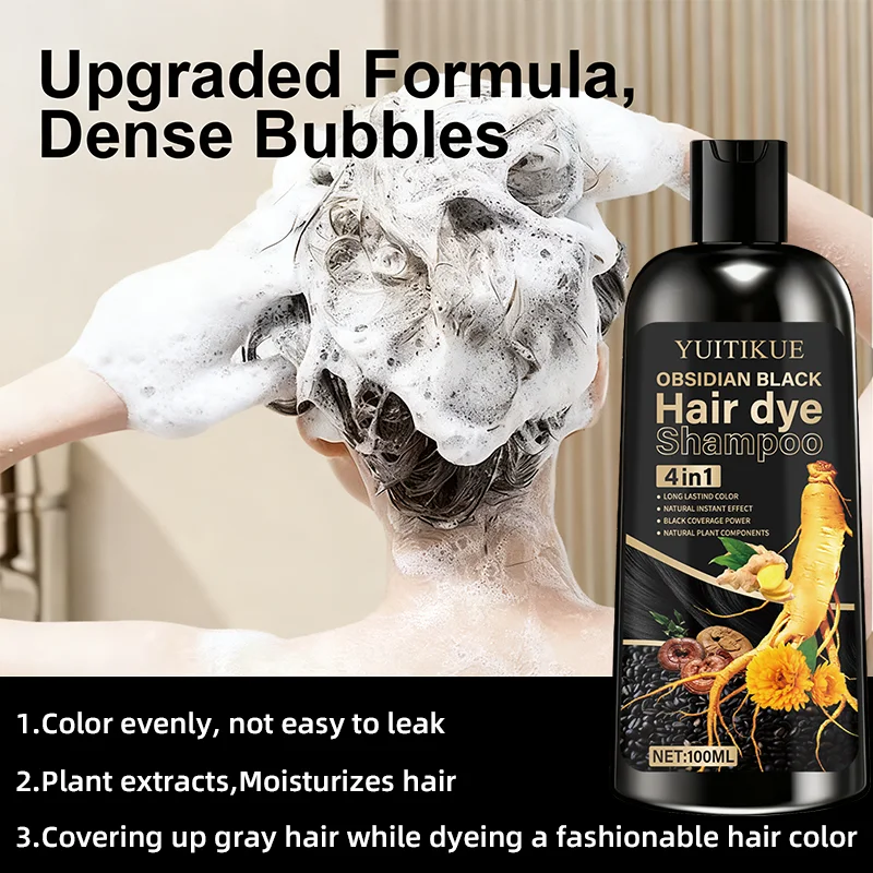 Immagine 5: Shampoo colorante per capelli neri ossidiana 4 in 1, colore a lunga durata, effetto istantaneo naturale, copertura nera, ingredienti vegetali naturali