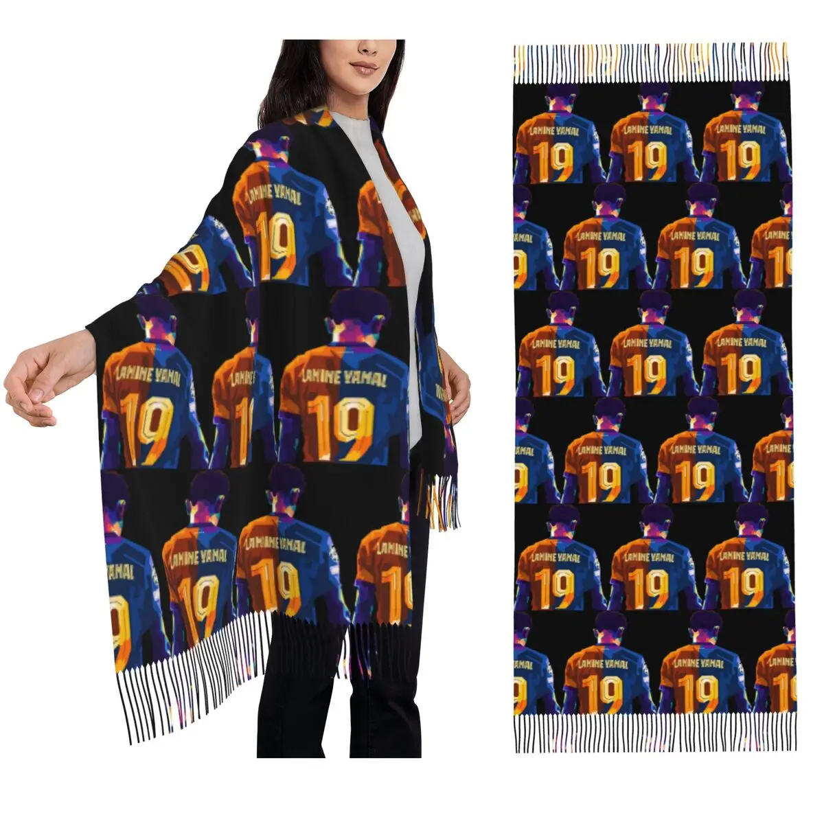 

Lamine Yamal Pop Art Scarf Tassel Scarves Women Soft Warm Shawls and Wraps Long Fall Winter Shawl Wrap