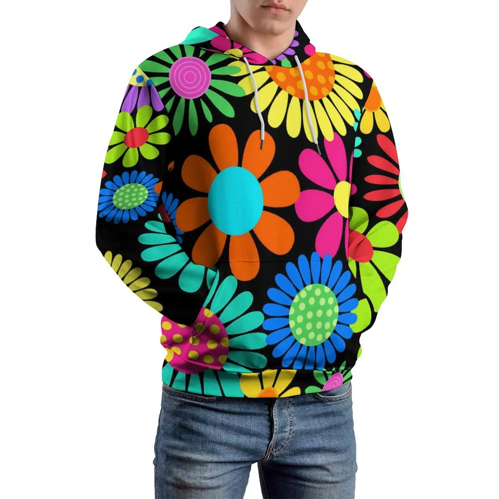 Flower Power Loose Hoodies Retro Floral Print Aesthetic Hoodie Couple Long Sleeve Oversized Street Wear Custom Sweatshirts