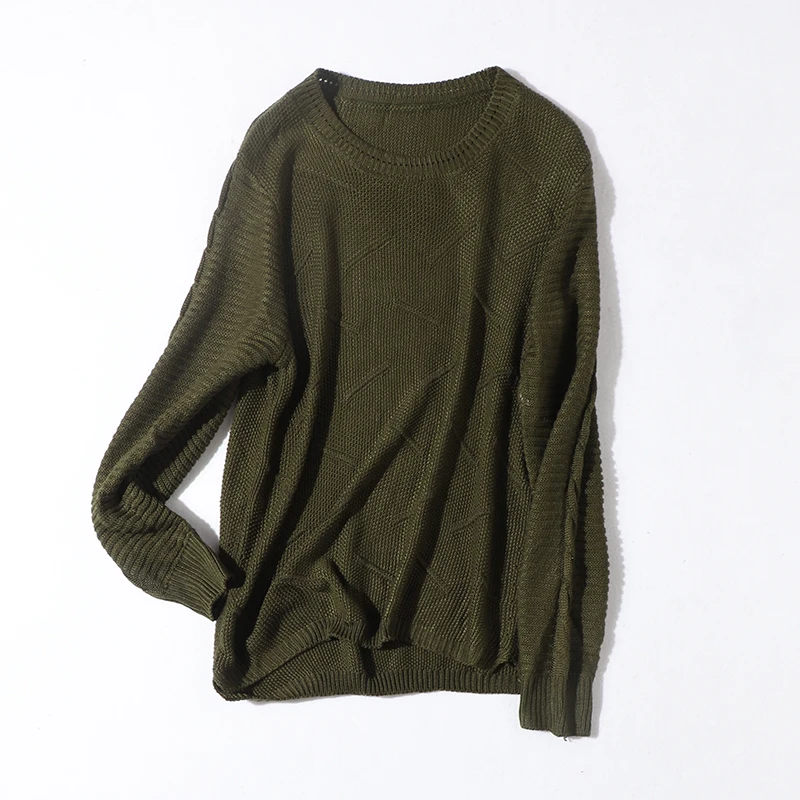 

H682 Women's Knitted Sweater round Ne Loose Fit Warmth Inner Wear Outerwear Autumn Winter Color Thiened Texture