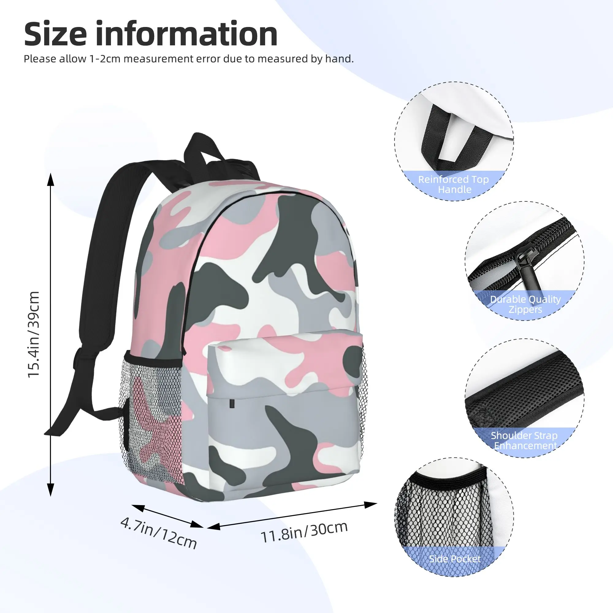 Camo Print Pink Camouflage Backpack Hot Sale Daypack Large Capacity Boys Girls BookBag Shoulder Bags for Men Women School Bag