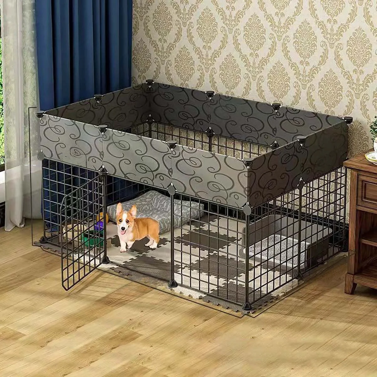 Valla para perros, barrera interior para perros, jaula para perros de tamaño pequeño y mediano, valla para el hogar, barandilla de hierro de Pomerania, puerta de aislamiento