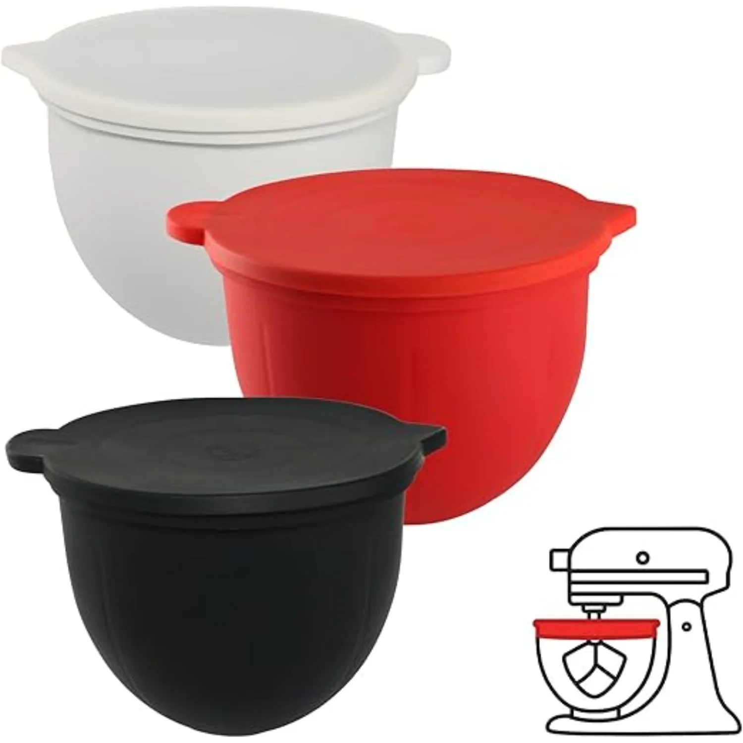 

3Pc/Set Silicone Liners for KitchenAid 5 Quart Stand Mixer - Stand Mixer Accessories - 3 Liners & 3 Lids Reusable BPA Free
