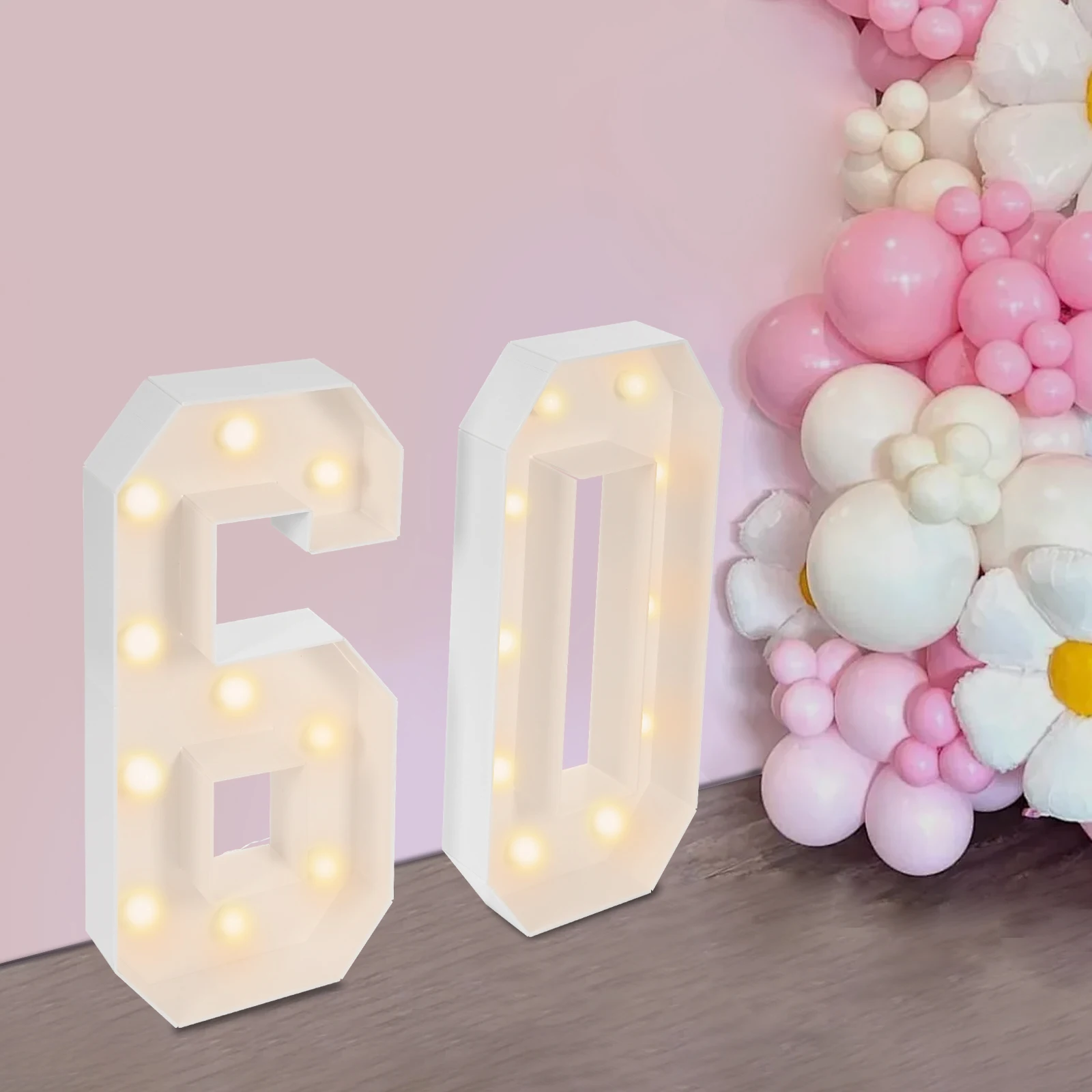 60 Light Up Numbers 60th Birthday Party Decorations Women Men 3.28Ft Height LED Night Lamp Number Frame Marquee  Mosaic Number