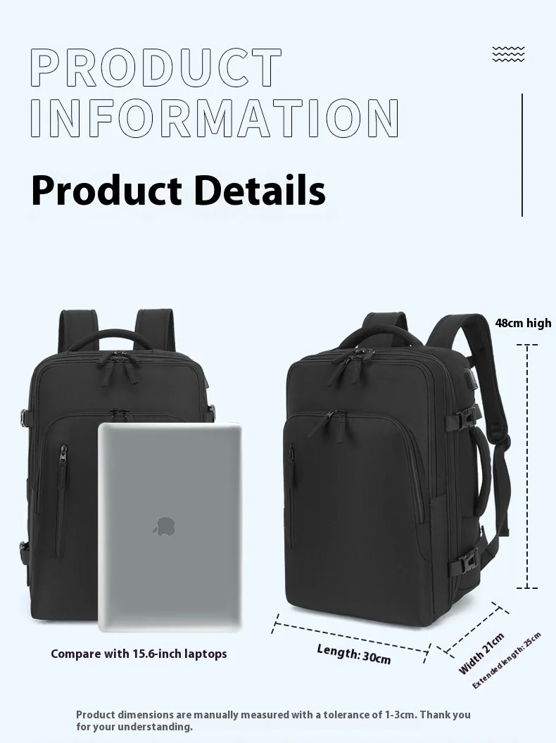 حقيبة ظهر للسفر، حقيبة ظهر محمولة سعة 40 لترًا، يمكن أن تحمل أجهزة الكمبيوتر المحمولة مقاس 16/17 بوصة، وحجرة كمبيوتر مستقلة، مع شحن USB #5