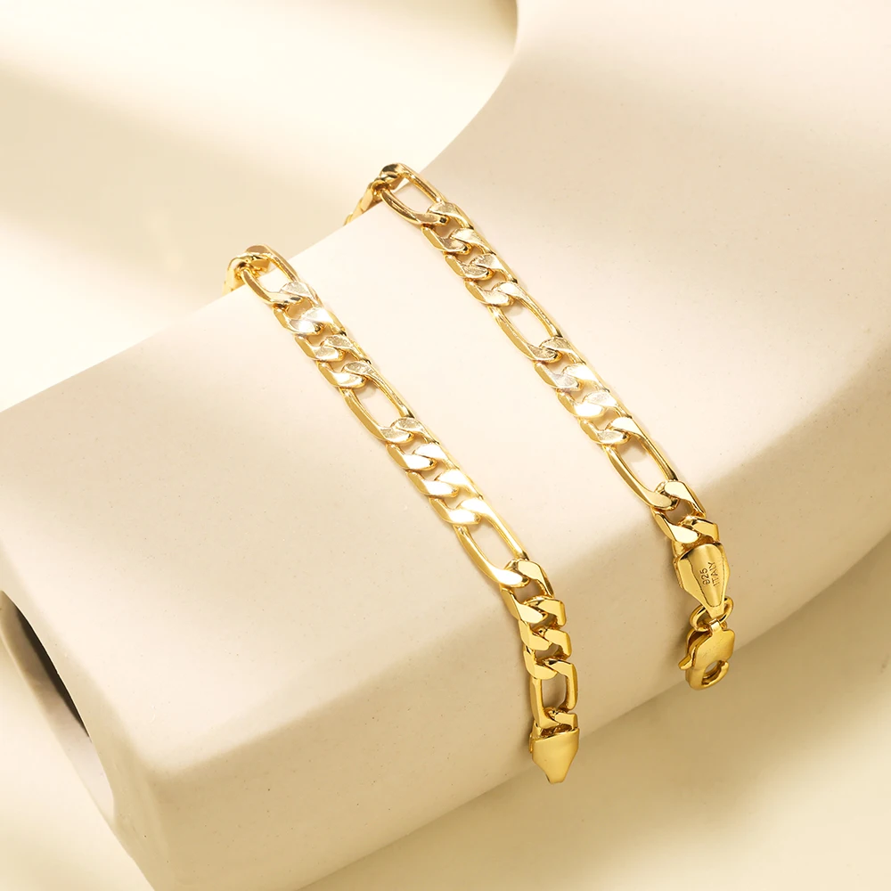 

925 Sterling Silver Classic Figaro Chain Link Necklace for Men 14K Gold Plated 5mm Wide Cuban Curb Link Chain Jewlelry Gift USA
