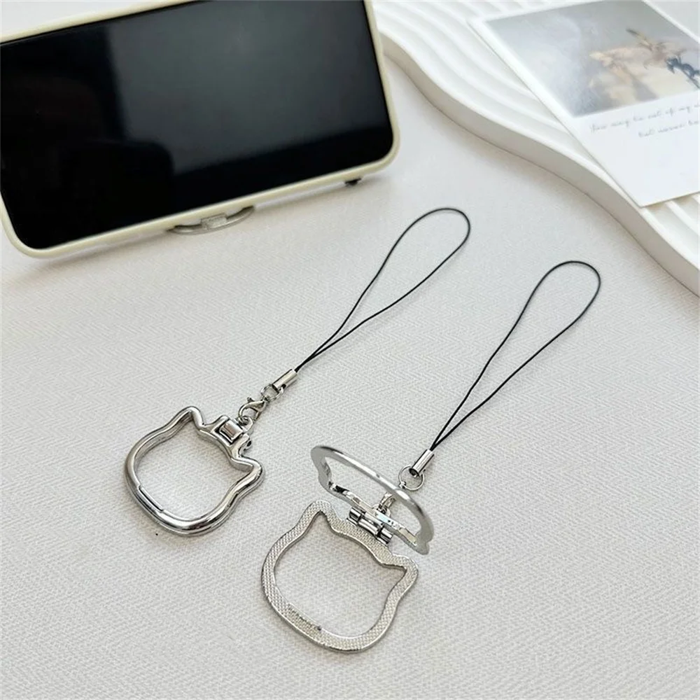 Cute Cat Shaped Phone Holder Lanyard Keychain Phone Holder Stand Folding Kickstand Foldable Kickstand Desktop Cellphone Stand