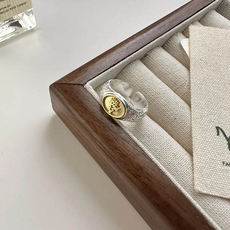 

Серебряное кольцо S925 с корейским Somatty Design Sense Life Tree Pattern Южная Корея Тан Трава Тяжелая промышленность Мода для свадьбы