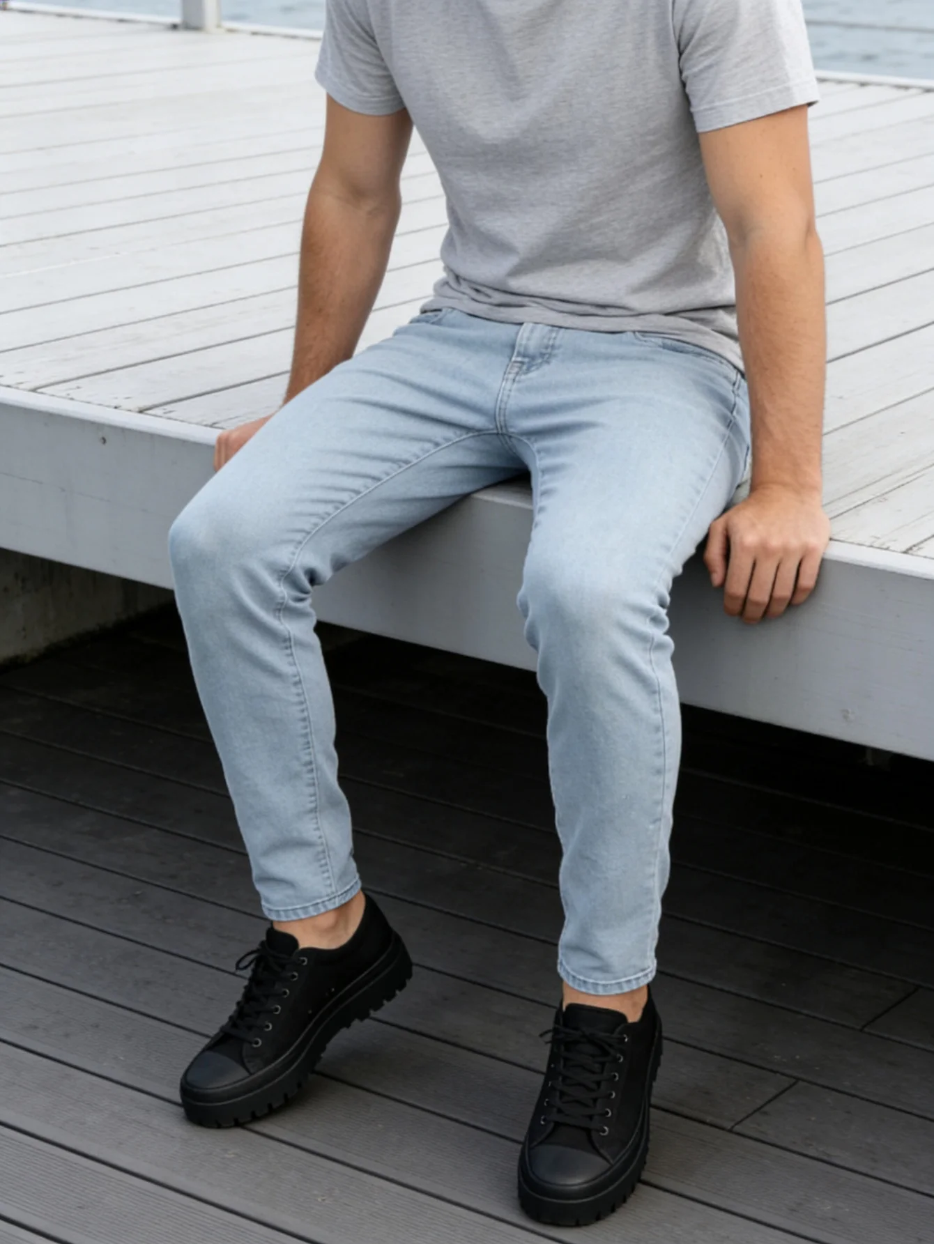Y2K Original Blue Slim Jeans Men's Drip Style Casual Denim Trousers No accessories or belts included
