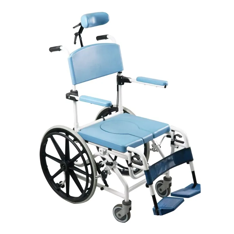 MUNIU POWER MN6206 Rehabilitation Tilt Aluminum Commode Chair with Toilet Pot Shower Chair 5-inch Front/Rear Wheels