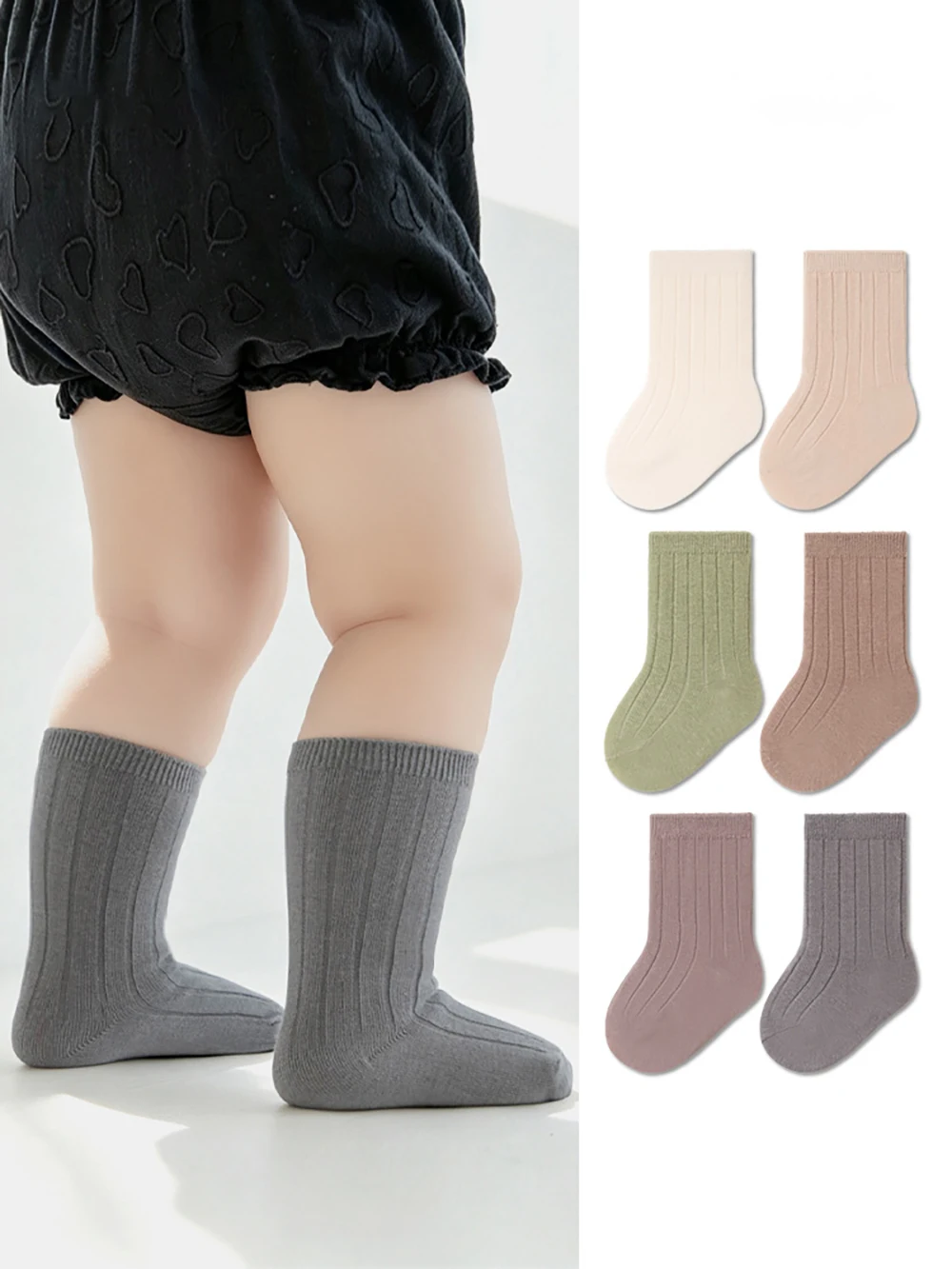 3 Pairs a Lot Children's Socks 0-6T Solid Color Soft Socks for Girls 6 Colors Autumn Kids Knee-high Socks Baby Boys Socks
