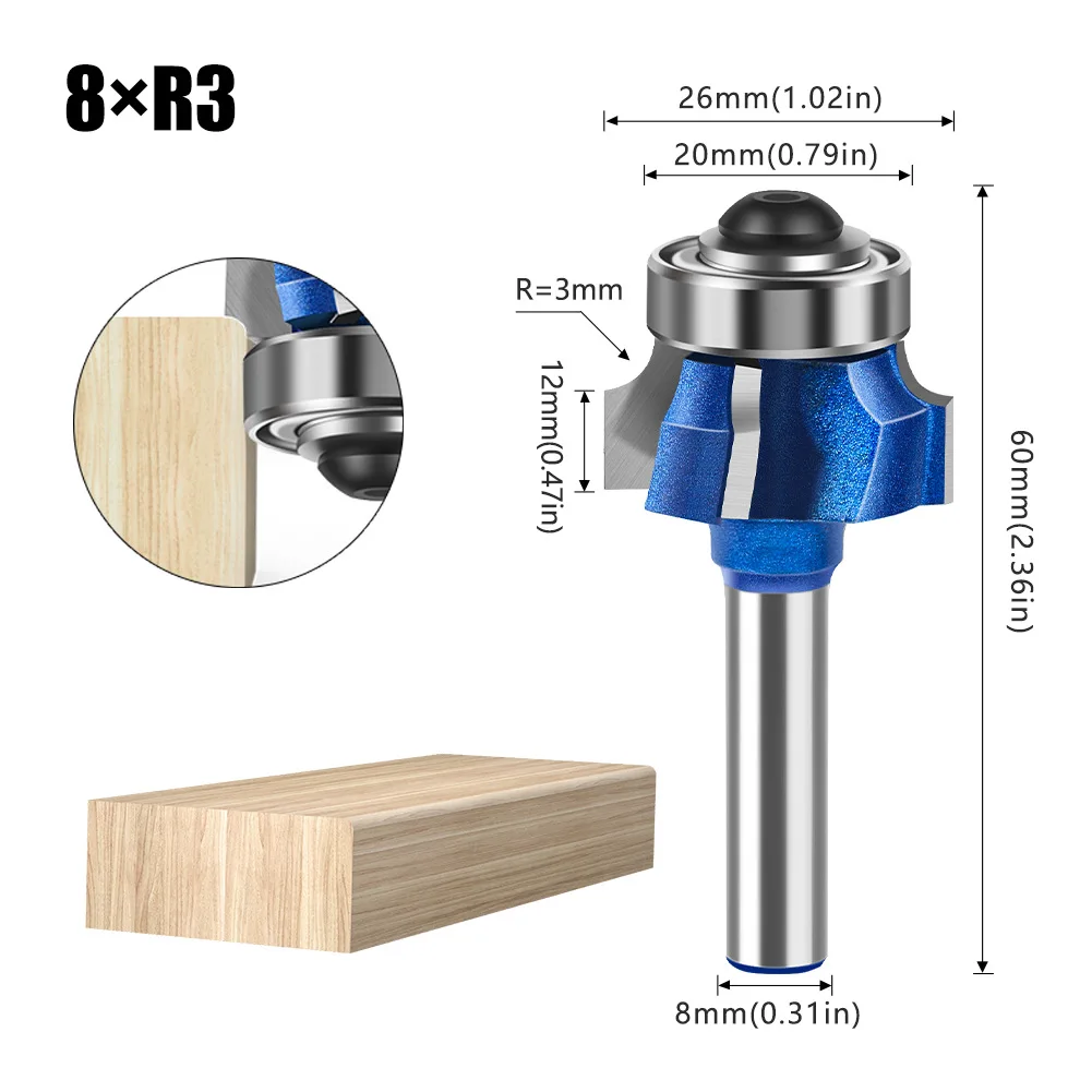 8mm Shank Trimming Knife Edge Trimmer 4 Teeth Wood Router Bits R1 R2 R3 Trim Edging Woodworking Tools Classical Milling Cutter