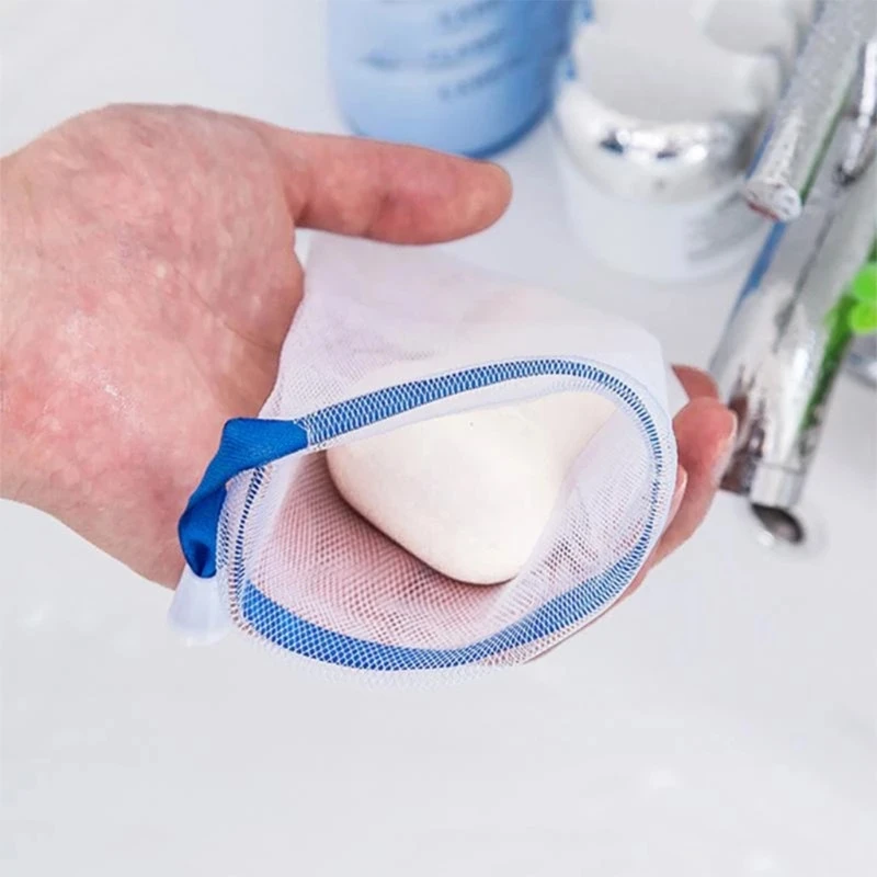 2PCS Exfoliating Mesh Soap Saver Bags Face Cleansing Foaming Net White with Drawstring