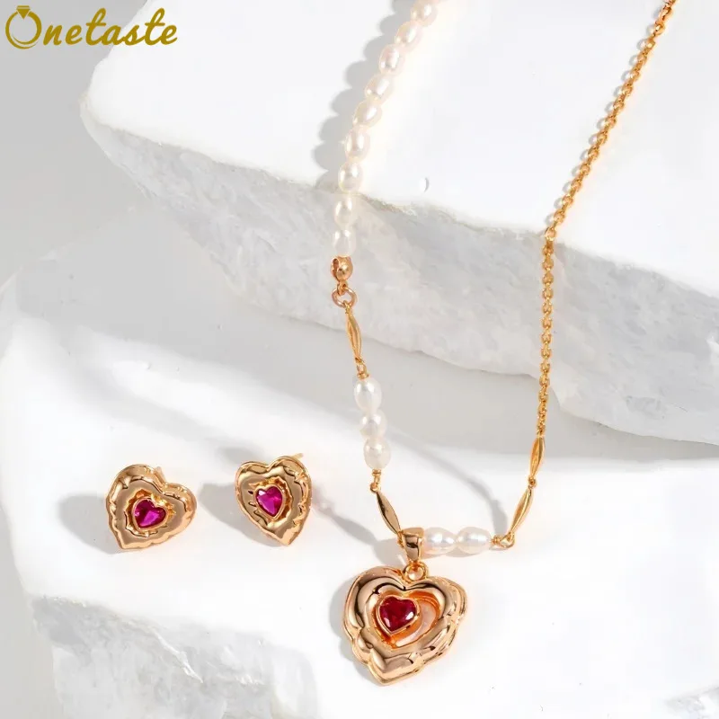 

Ювелирные наборы из серебра 925 пробы с жемчугом и кубическим цирконием в форме сердца, с подвеской-колье и серьгами-гвоздиками для женщин, модный роскошный подарок