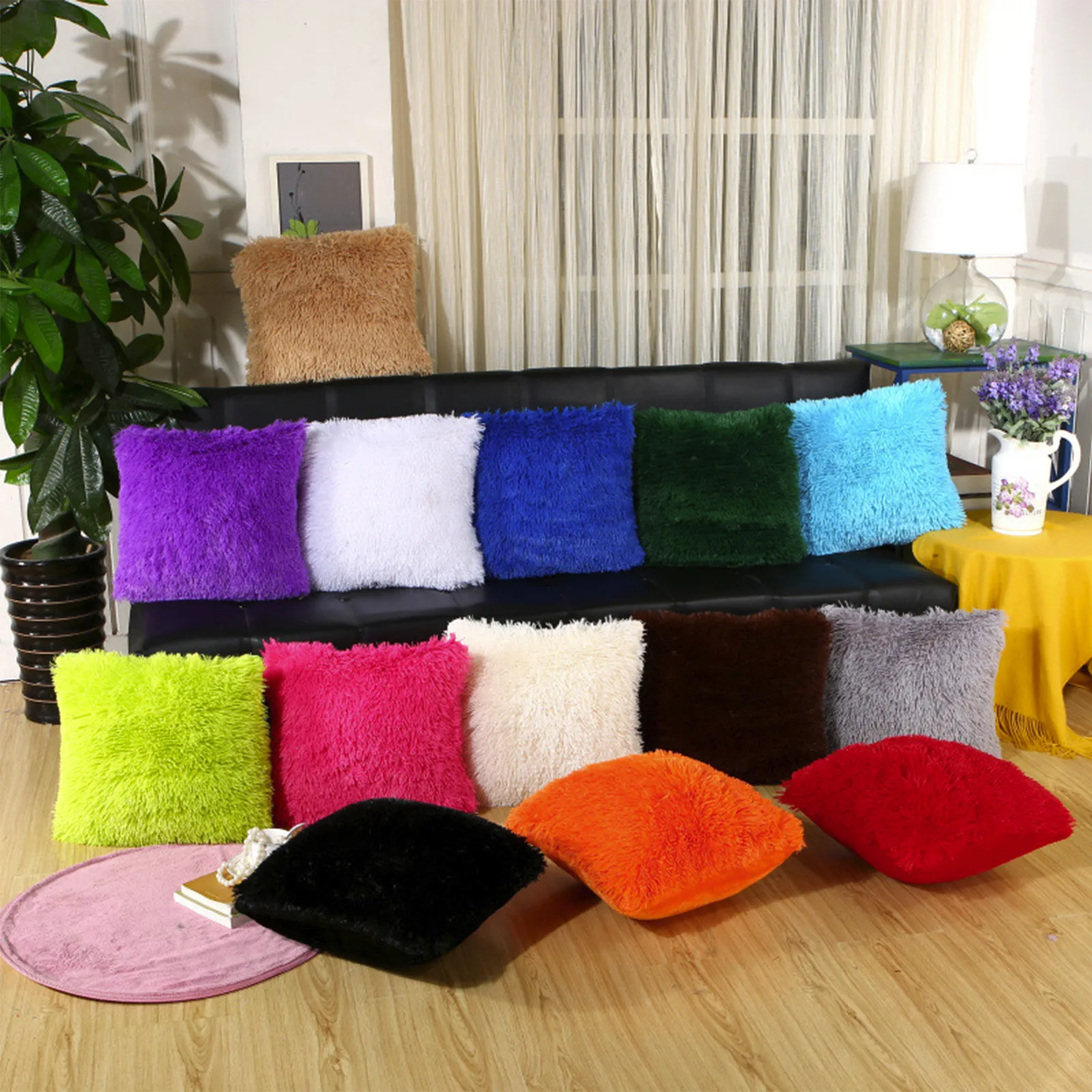 

Solid Fur Soft Cushion Cover Cozy Plush Pillow Lumbar Decoration Pillow Cover Living Room Sofa Decor Pillowcase Cushion Case