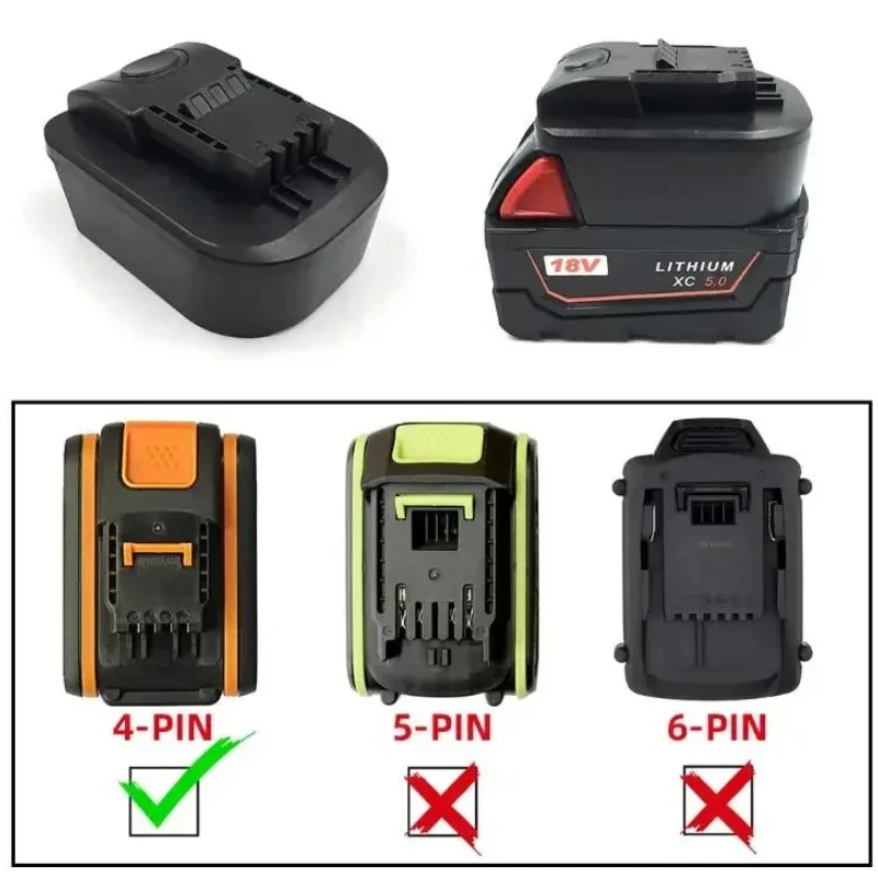 Convertidor adaptador de batería MWB18OWL para herramientas eléctricas pequeñas Worx naranja de 4 pines Compatible con baterías de litio Milwaukee de 18V