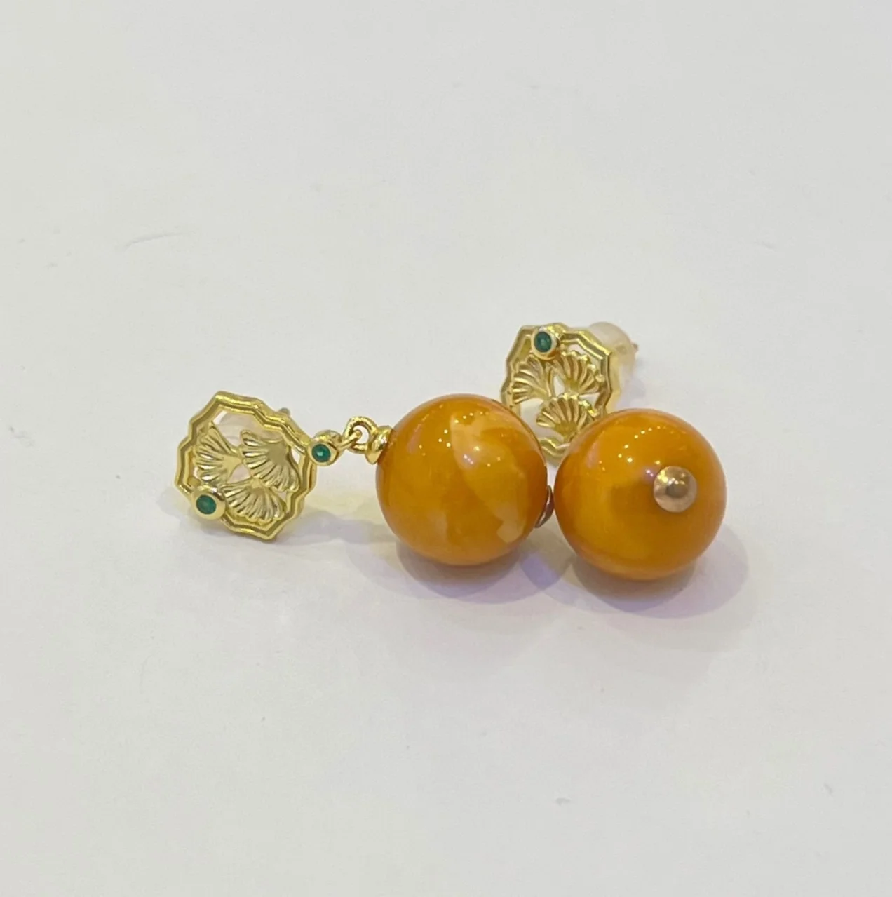 

Certificated 925 Silver Natural Baltic Antique Yellow Amber Ear Stud Neo-Chinese Honey Amber Drop Dangle Earring Speical Jewelry