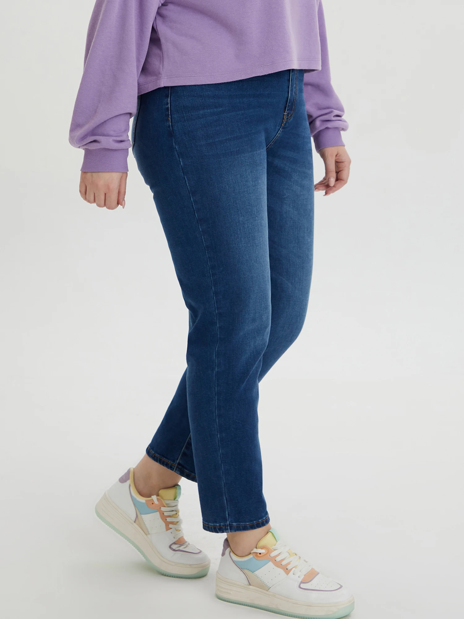 Plus Size Tapered Jeans für Frauen High Taille Stretchy Harem Frauen Jeans Waschen in voller Länge dunkelblau kurvige 100kgs Jeans hose