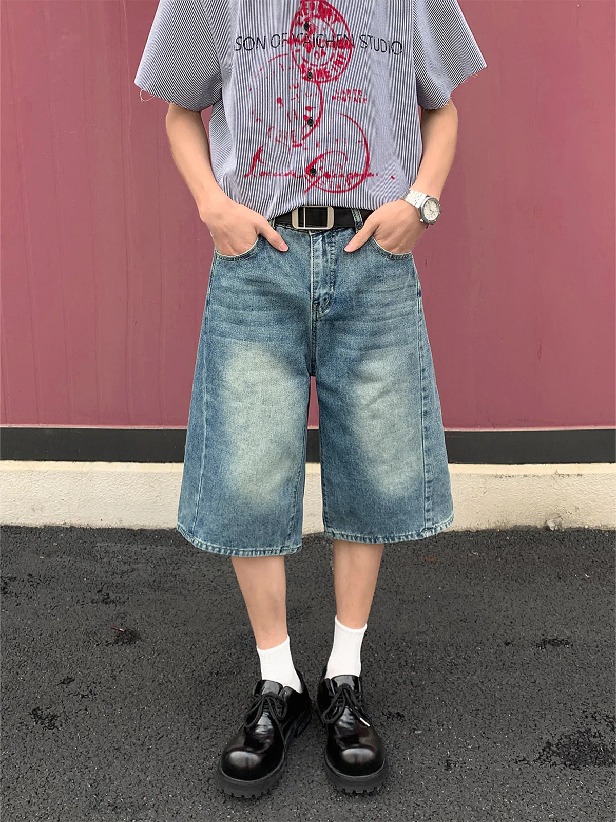 American Washed Wide Leg Harlan Jeans Shorts Unisex Summer Casual Five-Point Loose Match All Mid-Pants Trendy Straight Cut