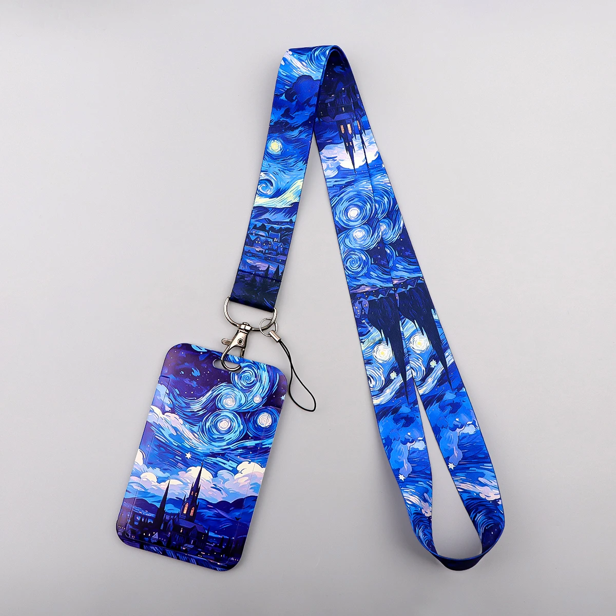 Art Oil Painting Lanyard ID Card Holder Starry Sky Mountain Print Badge Holder Student Card Cover Office Work ID Protector Gift