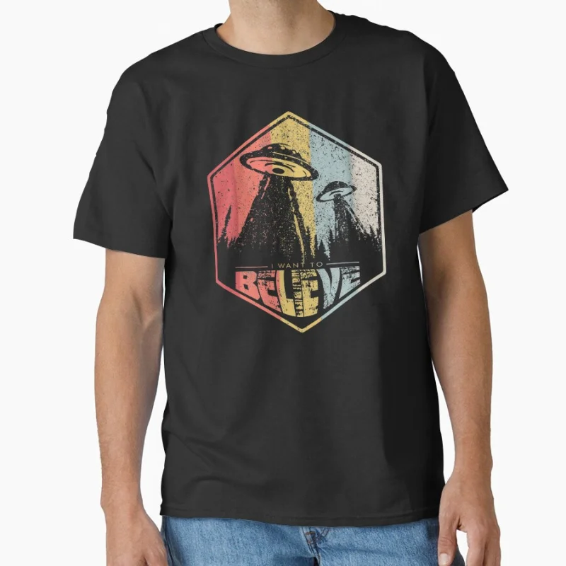 

I WANT TO BELIEVE Retro Alien vintage sic fi The X Files Gift T shirt Large size Tops Retro Graphic Print Clothes