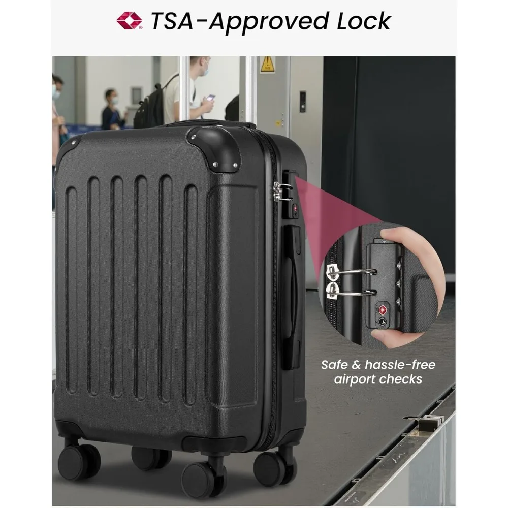 Схваленый авиакомпанией чемодан ручной клади 22x14x9 с твердой поверхностью и колесами, замком TSA, большая сумка, черный дорожный чемодан
