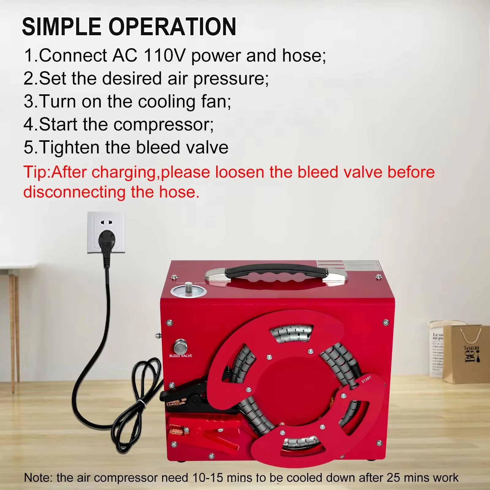 Hot Sale CE Por Auto Stop 4500 psi High Pressure 30 mpa 300 bar Paintball Game Snorkeling 12 V PCP Air Compressor