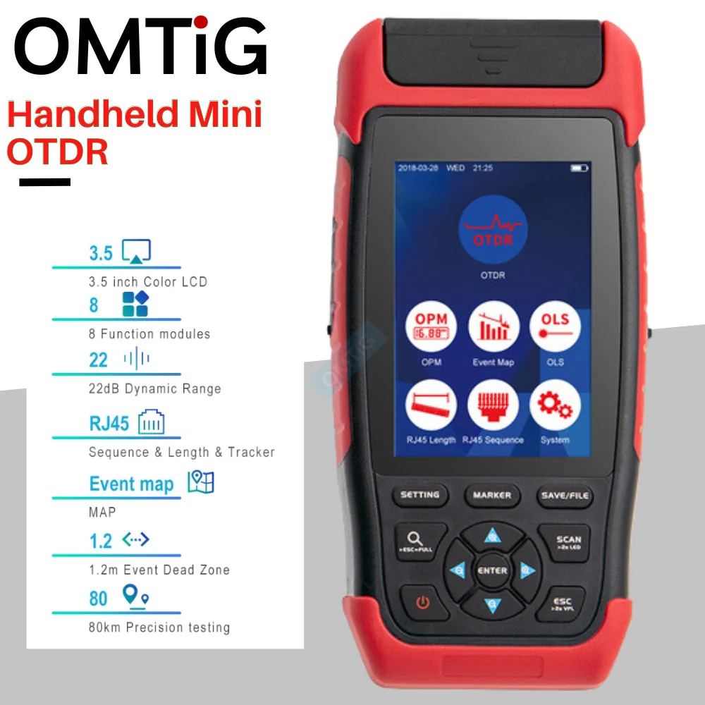 

New Mini OTDR Fiber Optic Reflectometer 1310/1550nm With 8 Functions OPM OLS Event Map 22dB For 80km Fiber Cable Ethernet Tester