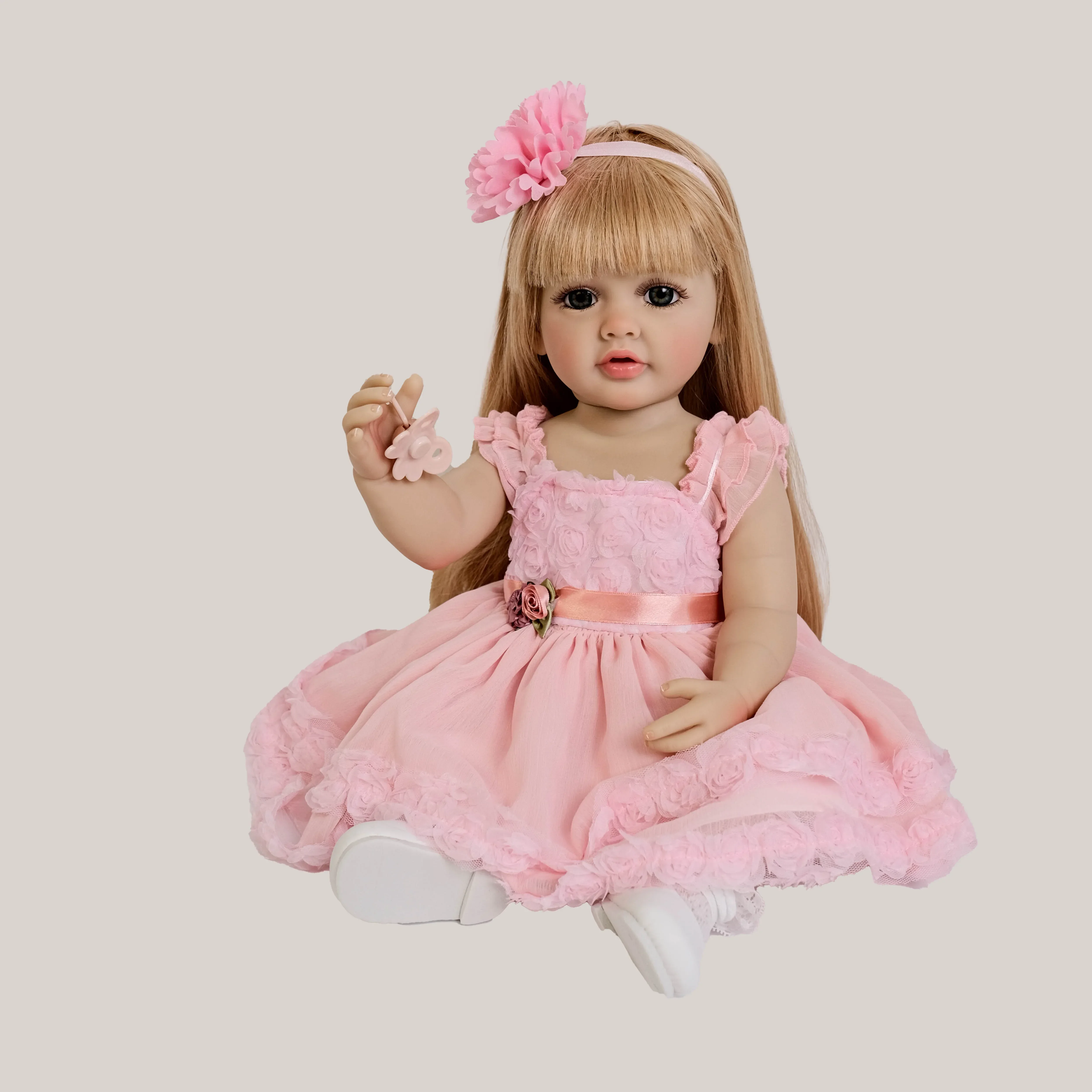 NPK 55CM Full Body Betty Soft Silicone Vinyl Reborn Toddler Blond Hair Girl Princess Lifelike Baby Doll Christmas Gift for Grils