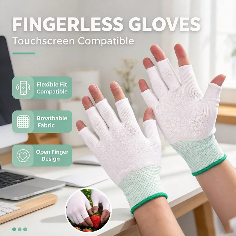 Touchscreen Fingerless Gloves 5 Fingers Exposed Half Finger Elastic Gloves for Picking Garden Work Outdoor Sports for Men Women