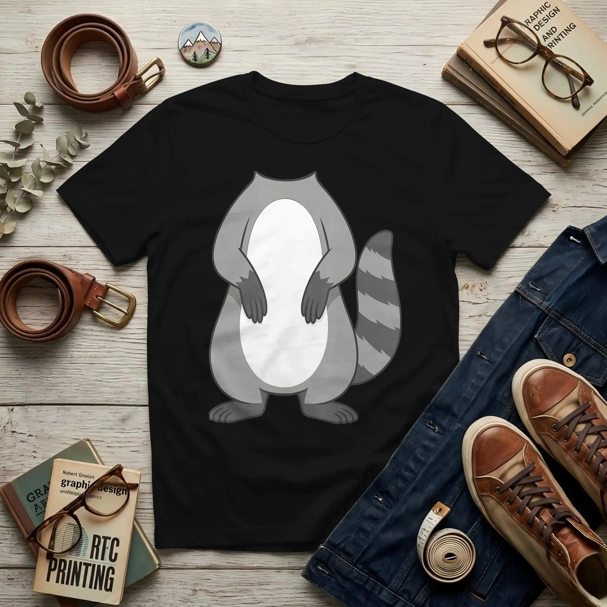 Racoon Men T Shirt  Novelty Tee Shirt Short Sleeve Round Collar Cotton Graphic Tops T-Shirt