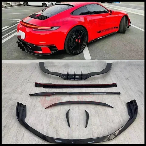 포르쉐 911 992 2019-2023 스포츠 버전 리얼 탄소 섬유 프론트 립 리어 디퓨저 바디 사이드 스커트 키트, 트렁크 스포일러 개조