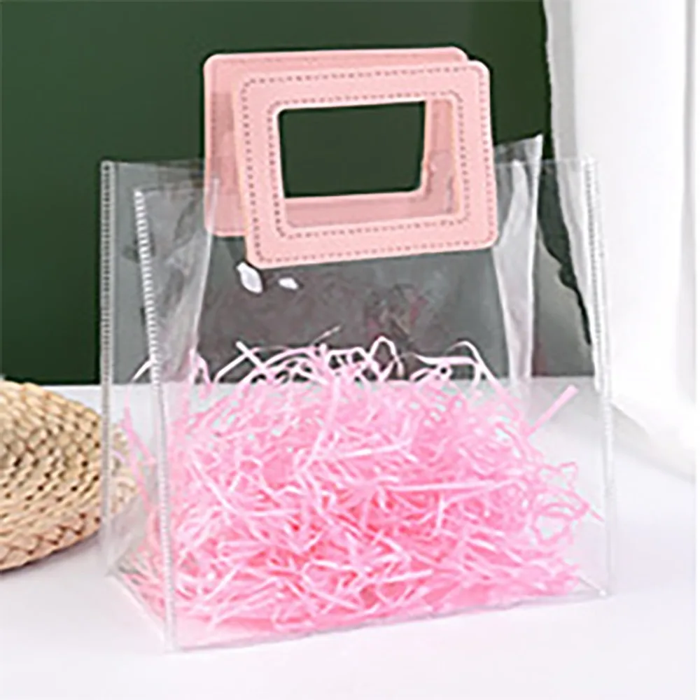 

High Quality PVC Clear Tote Bag Transparent Round Shape Handle Waterproof Storage Bag Square Shape Handle Hand Gift Bag
