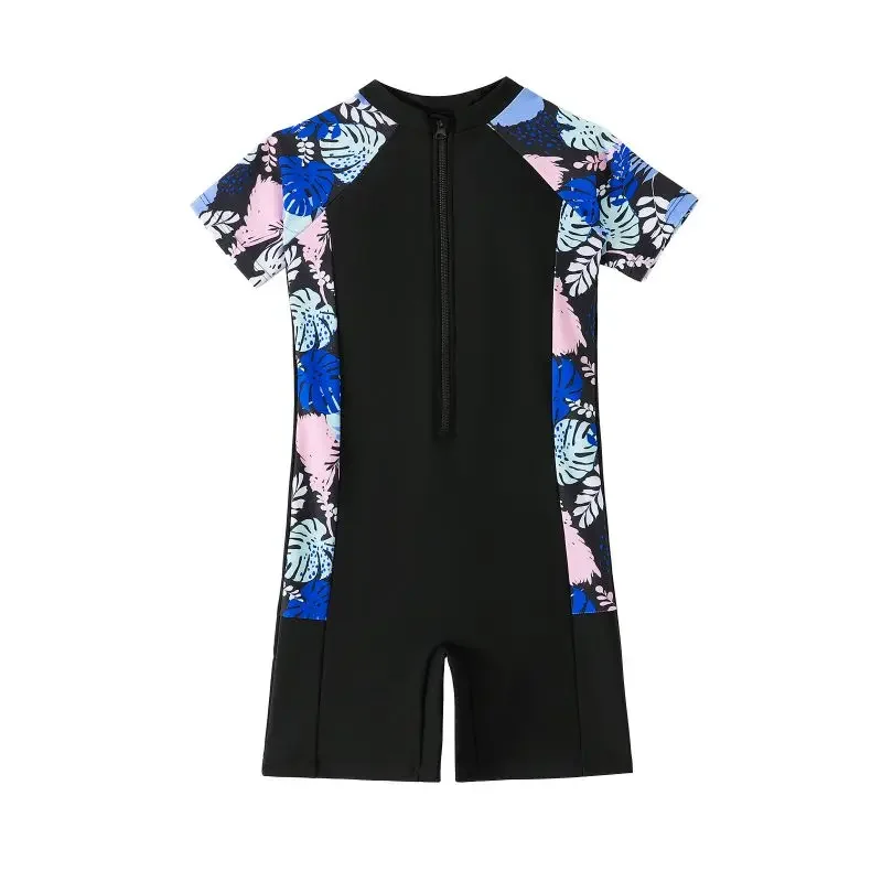 Kinderen Meisjes Eendelig Badpak Zomer Strand Korte Mouwen Bodysuit Zacht Ademend Strandkleding Kid Zwemmen Duiken Badpak