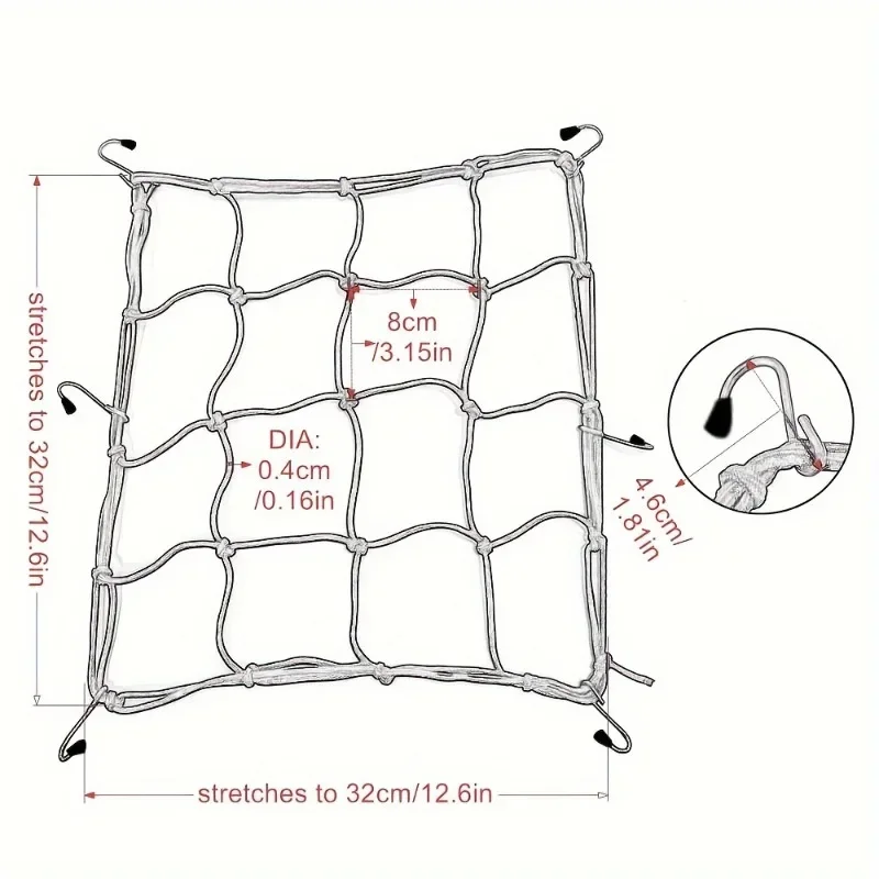 1PC Universal Motorcycle Cargo Net - High-Visibility Reflective Net for Helmets, Luggage & Fuel Tanks with Adjustable Straps