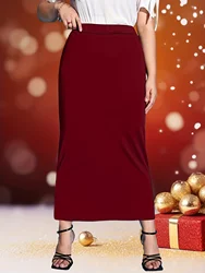 2024 New autumn and winter plus size women's fashion temperament wind slit design solid color half-body skirt.