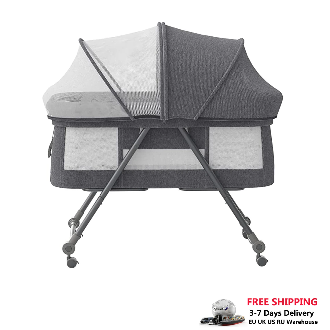 UBRAVOO Baby Grab-and-go Travel Cot  with Mattress & Silent Wheels,  Rocking Crib Convertible, XYT-001