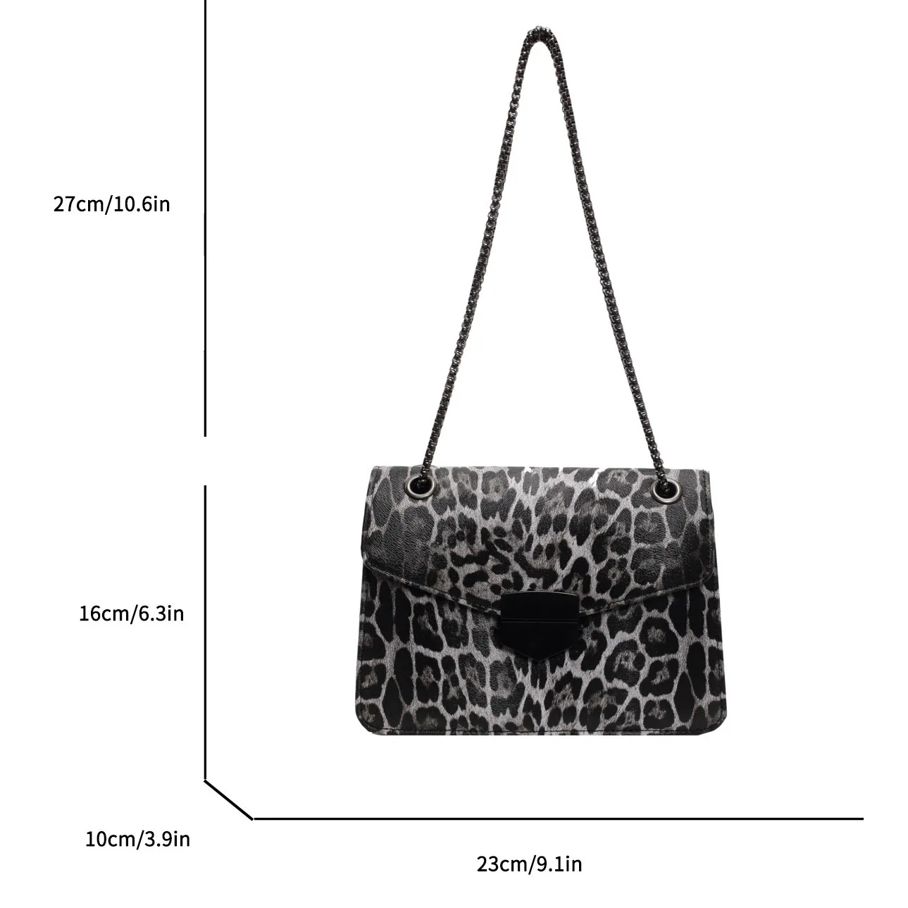 Bolsa tiracolo de couro PU com corrente feminina, bolsa feminina, bolsa de ombro única, bolsa mensageiro, aba, padrão leopardo, luxo, designer, moda