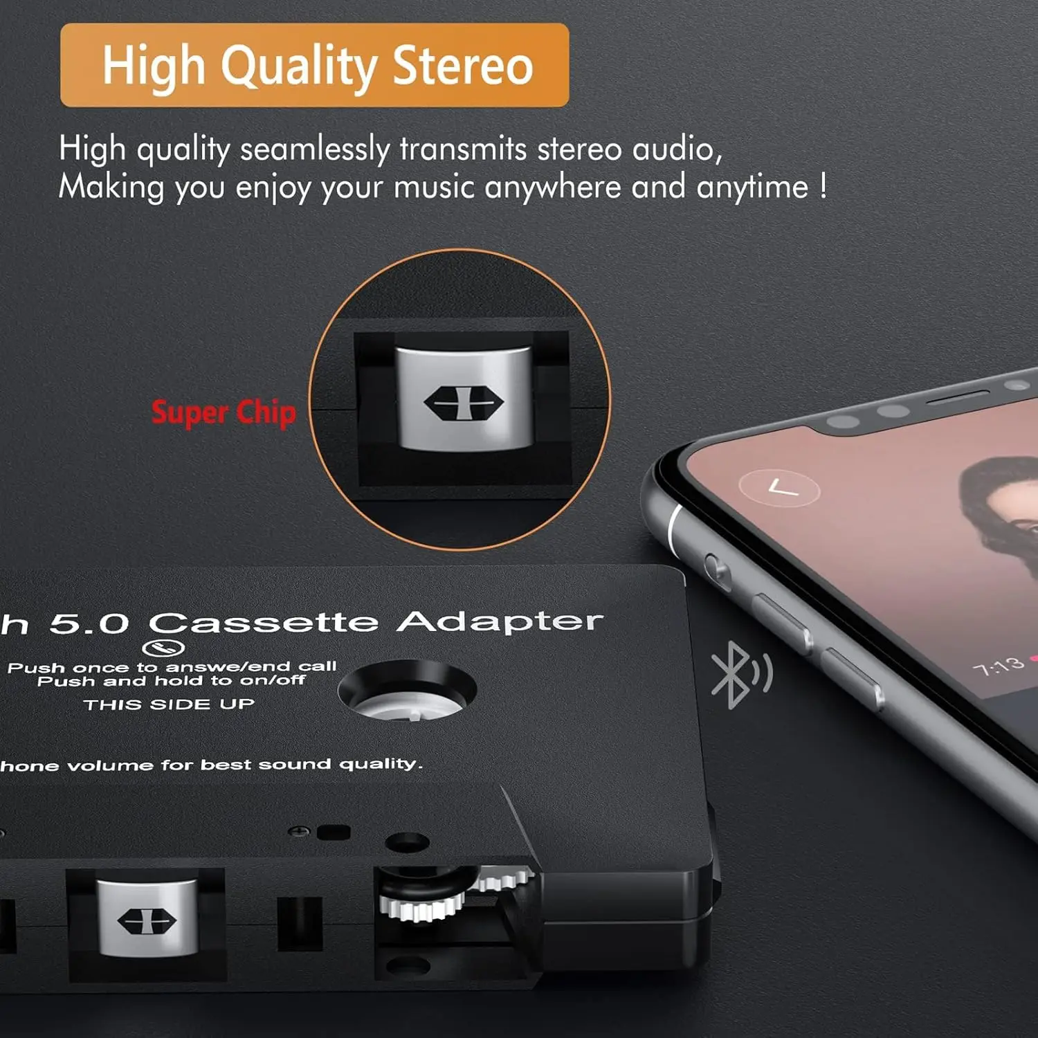 Car Audio Cassette Adapter Receiver, Bluetooth 5.0 Cassette Aux Adapter for Listening Mobile Phone Music and Car Voice Handsfree