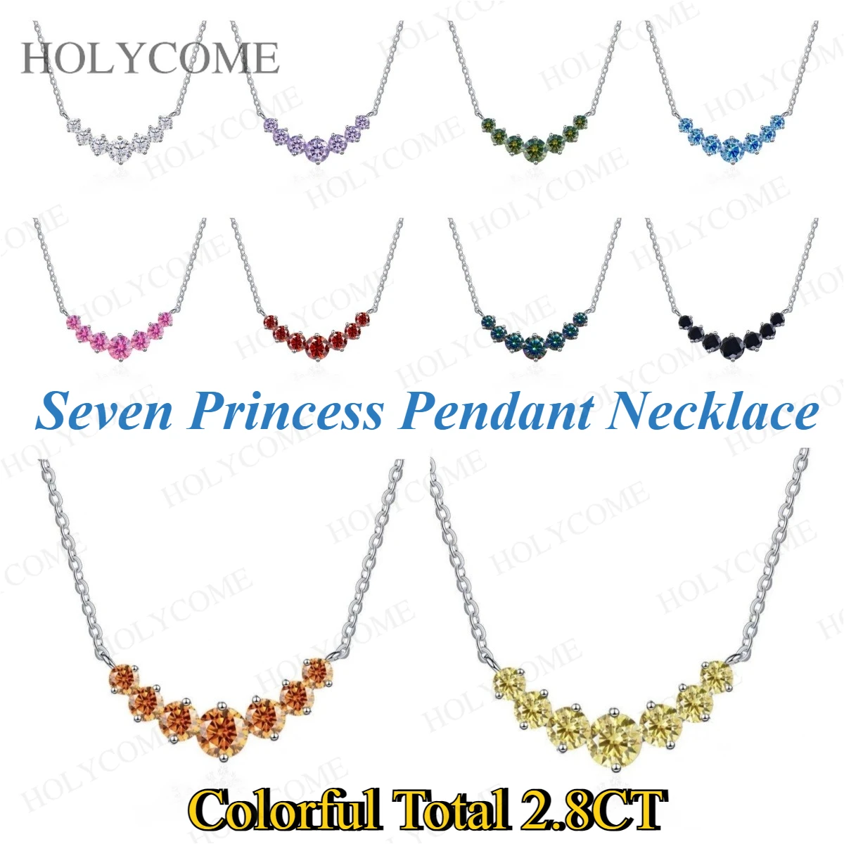 

【Multicolor】Moissanite Pendant Necklace Seven Princess Round Cut 2.6CT for Women Wedding/Anniversary Special Gifts Wholesale